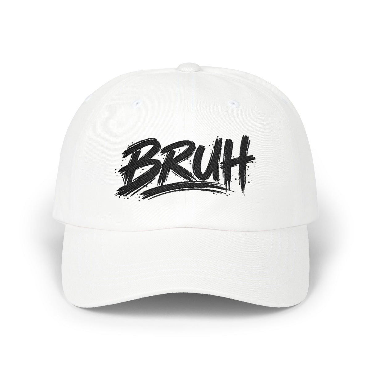 Bruh Dad Cap - Casual White Baseball Hat with Bold Brush Script