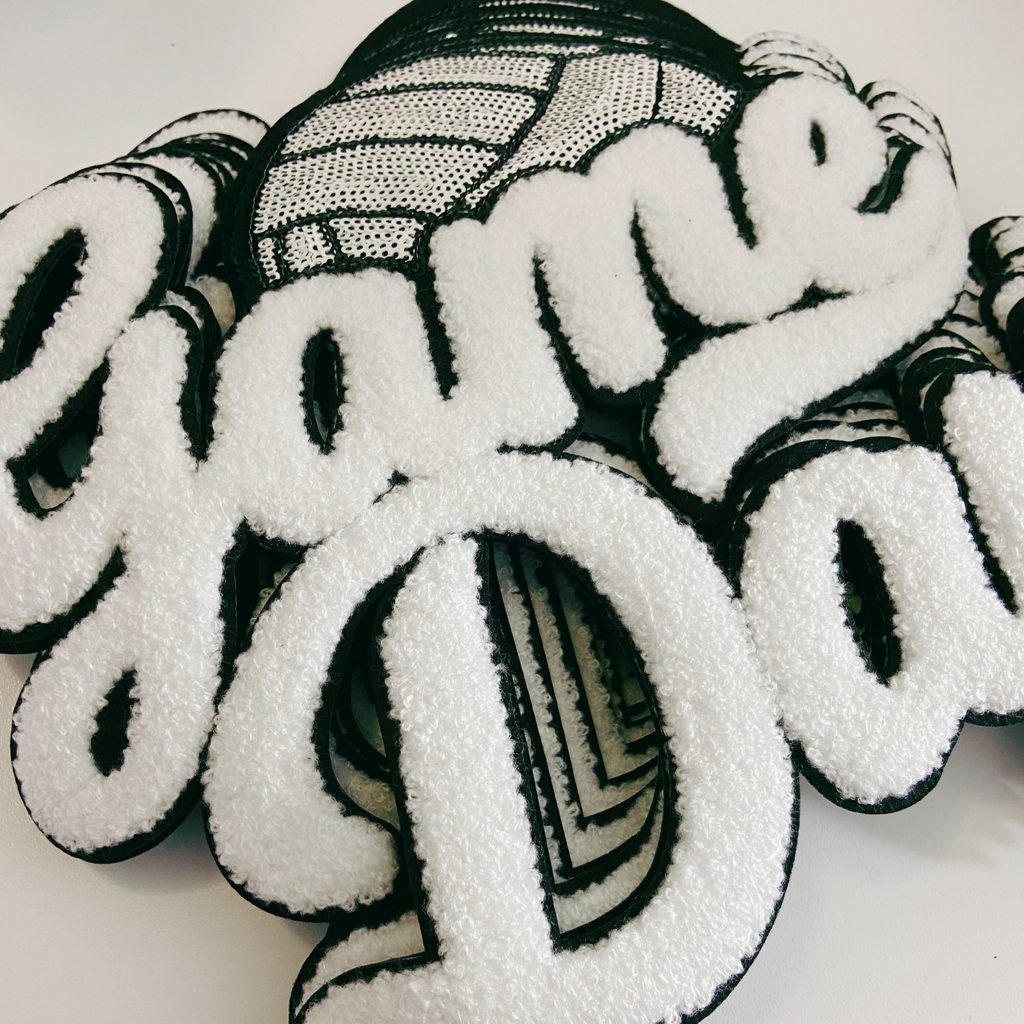 11” GAME DAY VOLLEYBALL - Sequins and Chenille Patch in White & Black