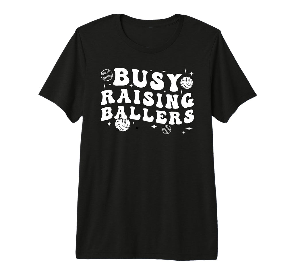 Busy Raising Ballers Volleyball Baseball T-Shirt - Novelty Apparel Unisex